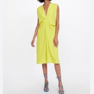 Zara Lime Green draped Spring Summer midi dress,sz medium